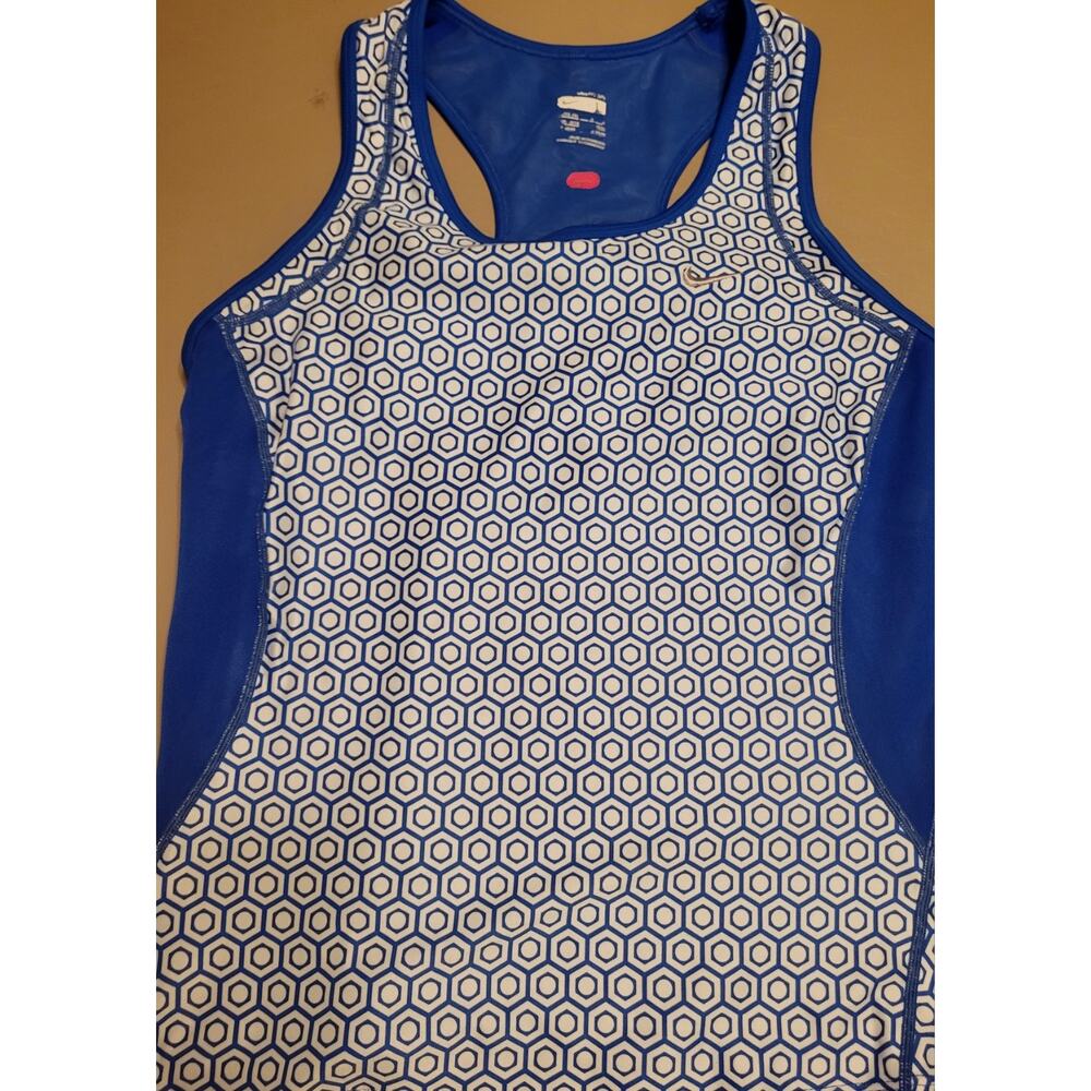 Nike Womens Dri-Fit Tank Top w/ Built In Bra, Blue and White, Sz L 12-14